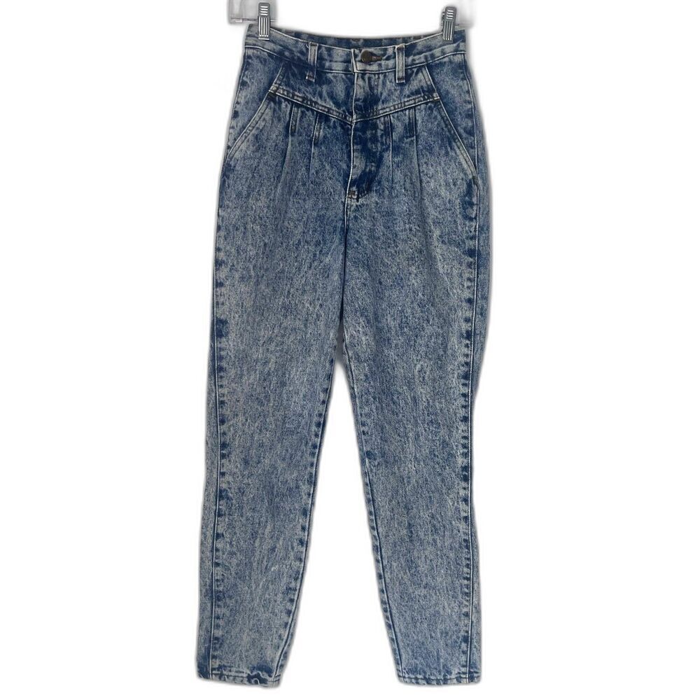 Chic VTG Y2K Acid Wash Pleated Front‎ Denim Jeans Size 8* (0-2 SMALL)* Retro 80s